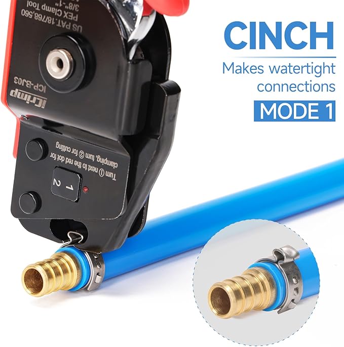 iCrimp ICP-BJ03 PEX Clamp Tool for Cinch and Removal of 3/8-in, 1/2-in, 3/4-in and 1-in PEX Clamp Rings, One-handed PEX Crimping Tool
