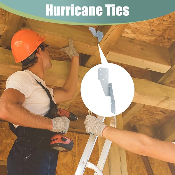 100 Pack Hurricane Straps Brackets, Heavy Duty Hurricane Ties with Black Powder-Coated, Hurricane Straps Trusses/Rafters Ties Brackets Joist Hangers for Wood, Shed, Roof