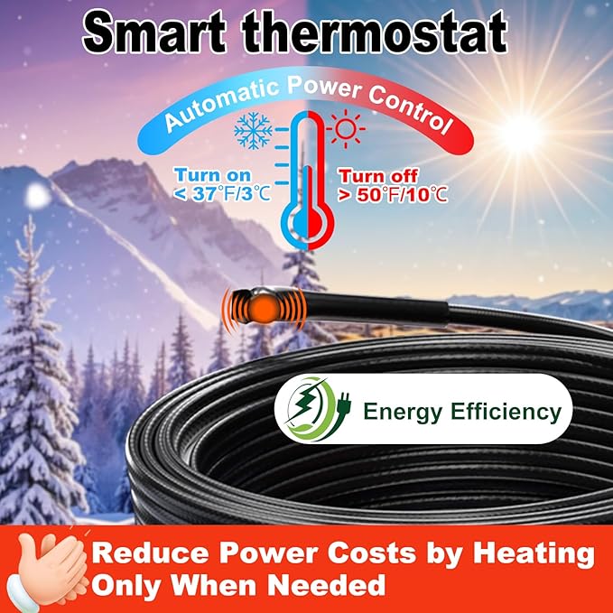 HEATIT Heat Tape for Water Pipes Heating Cable with Thermostat for Metal And Plastic Home Pipe, Electric Pipe Heating Trace System 22 Feet