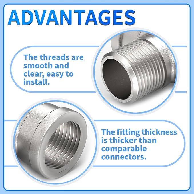 ChillWaves 304 Stainless Steel Pipe Fitting, Male Branch Tee 1/2" NPT Female x 1/2" NPT Male x 1/2" NPT Female Thread Adapter(2-PACK)