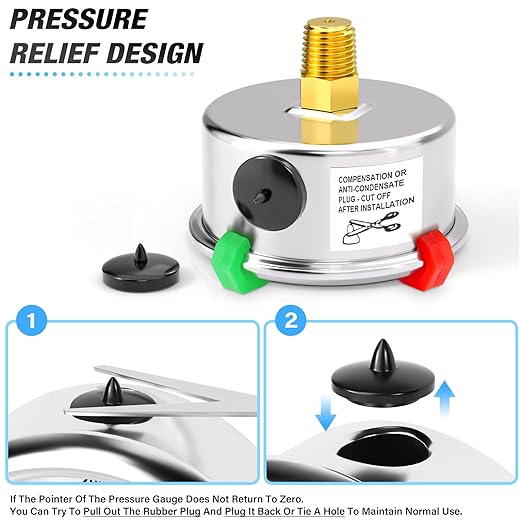 MEANLIN MEASURE 0~30Psi Black Stainless Steel Pressure Gauge, Glycerin Filled 1/8" NPT 1.5" FACE DIAL, Liquid Filled Pressure Gauge WOG Water Oil Air Back Mount (with 2PCS Snaps)