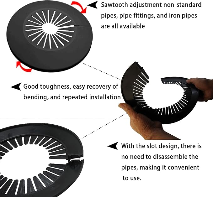 1 Piece Pipe Cover Flange Decoration Fit 1.18 to 2.17 inch Outer Diameter Pipe (30-55mm), PP Plastic Radiator Escutcheon Plate, Plumbing Cover Plates for Floor Wall Tube Decor, Black
