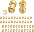 50-Pack Niikappu Push Fit Fittings, 1/2" x 1/2" Brass Plumbing Fittings to Connect PEX, Copper, CPVC, Brass Straight Coupling With Disconnect Clip