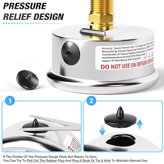 MEANLIN MEASURE -30inHG~0Psi Vacuum Pressure Gauge 1/4" NPT 2.5" FACE DIAL, Stainless Steel Liquid Filled Pressure Gauge WOG Water Oil Air Center Back Mount (with 2PCS Snaps)