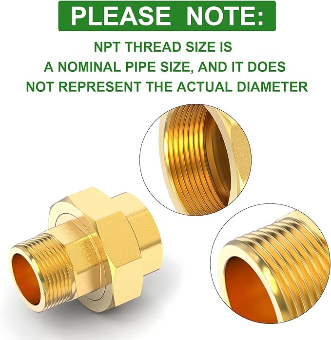 TAISHER 2PCS Brass Union，1" NPT Male x 1" NPT Female Brass Pipe Fitting