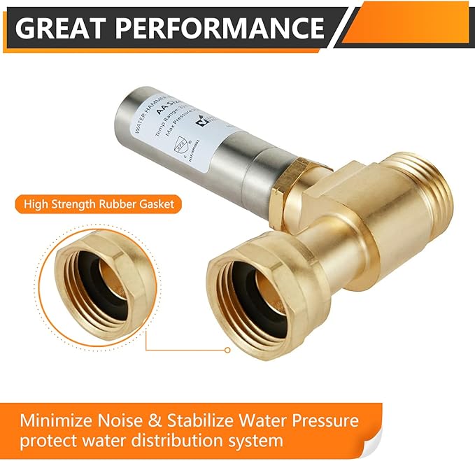10-Pack HeSun Straight Water Hammer Arrestor for Washing Machine, 3/4" GHT Male x 3/4" GHT Female Connection, Stainless Steel Hammer Arrestor, Reduce Laundry Washer Knock Noise(HAMMER020-10)