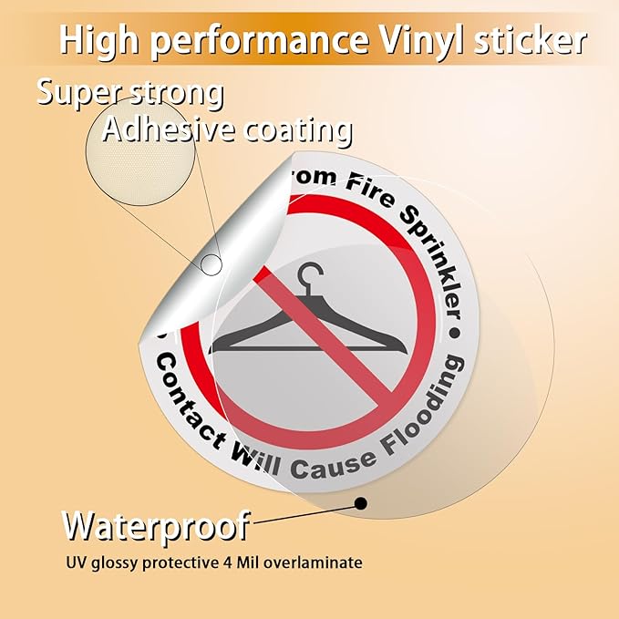 100 PCS Do Not Hang from Fire Sprinkler Sign,3 inch Super Adhesive Vinyl Stickers