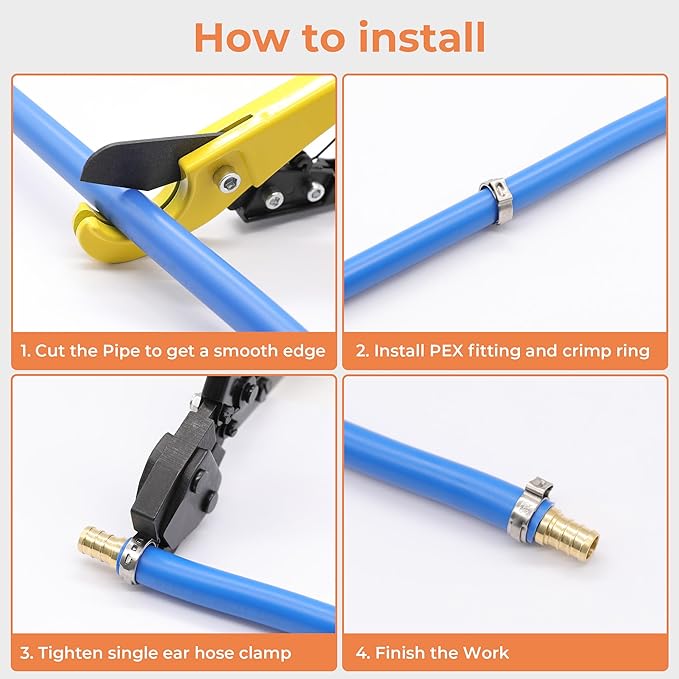 120pcs 1/2 inch PEX Cinch Clamps Rings, 304 Stainless Steel Single Ear Hose Clamps, Heavy Duty Pex Crimp Rings for PEX Tubing Pipe Fitting Connections