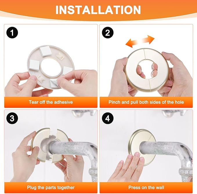 3-Pack Wall Split Flange, ABS Round Self-Adhesive Escutcheon Plate Cover Buckle for 25mm/0.98 in Dia Pipe Accessories/Floor/Ceiling, Plumbing Cover Plates [Gold,6.5mm/0.26in H]
