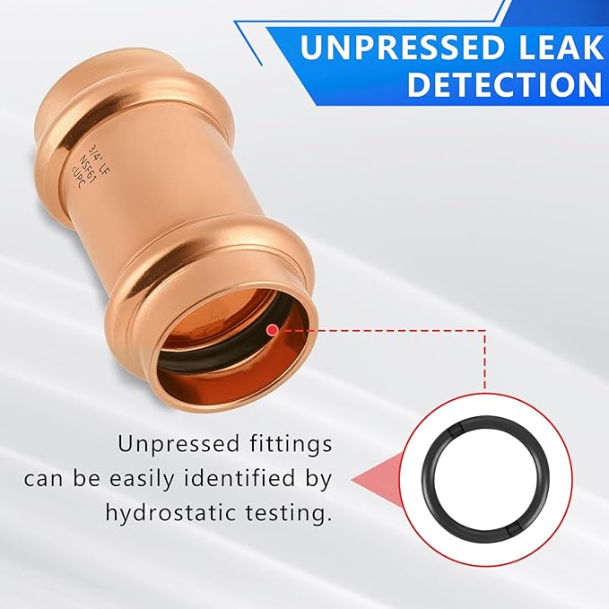Copper Press Fittings 3/4 Inch Coupling with Stop No-Lead Plumbing Pipe Connector | Compatible with Copper Pipes, Water Supply & Hydronic Heating Systems | Durable Press Fit Design,10-Pack