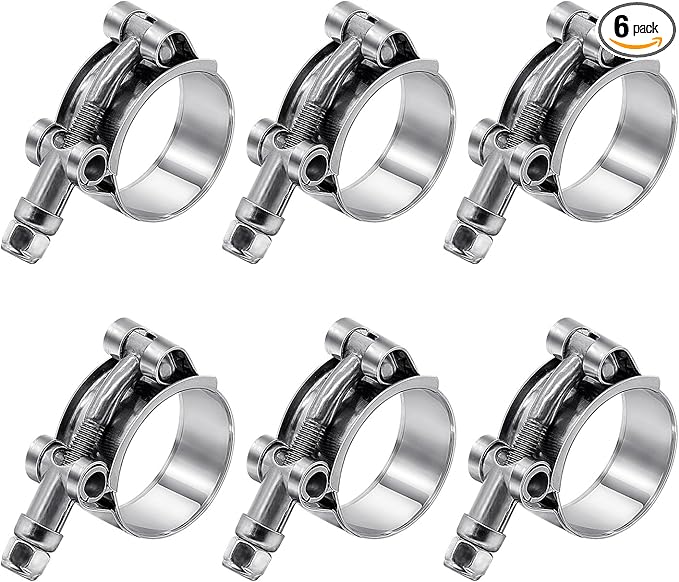 6 Pack 1-3/16 inch T-Bolt Hose Clamps, Stainless Steel_304 Working Range 38mm-43mm for 1-3/16" Hose ID, Turbo Intake Intercooler Clamp for Automotive