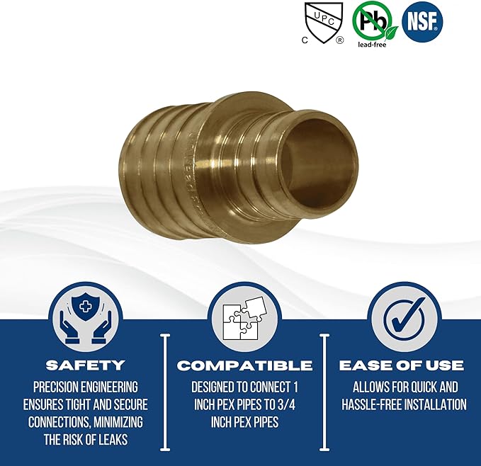 10 Pcs XFITTING Pex 1 Inch x 3/4 Inch Pex Coupling, Pex Reducing Coupling, 26-4-8=10XX