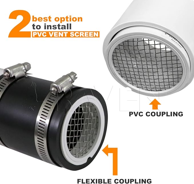 PVC Termination Cap Mesh Screen Vent Cover, Furnace & Roof Stainless Steel Wire Round Exhaust Pipe Cover End 3" Inner & 3.5" Outer Diameter