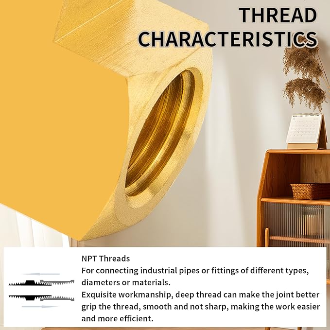 ChillWaves Brass Pipe Fitting, Barstock Tee 3/8" x 3/8" x 3/8" NPT Female Thread Adapter(3-PACK)