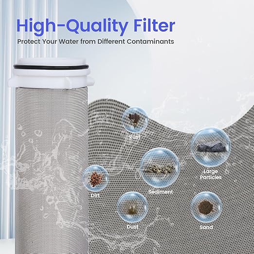 Amwater 304 Stainless Steel 40 Micron Spin Down Water Filter, Whole House Spin Down Sediment Water Filter, Reusable Flushable Pre-Filtration System, 3/4" MNPT + 1/2" FNPT