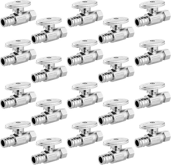 Straight Stop Valve,1/2 Inch Pex Expansion X 3/8 Inch OD Compression Straight Shut-off Valve with 1/4 Turn on/off (Pack of 20,ASTM F1960)(VALVE098-20Pack)