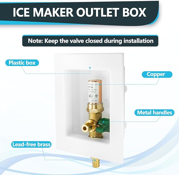 20-Pack Seelink Pre-Assembled Ice Maker Outlet Box, 1/2" PEX Crimp Inlet x 1/4" OD Compression Outlet, with Installed 1/4-Turn Ball Valve and Copper Hammer Arrestor