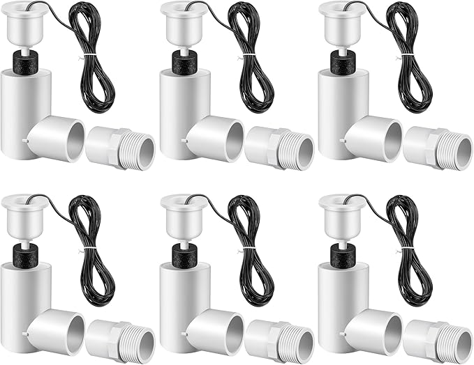 6 Pack SS2 Float Switch for Easy Installation, AC Float Switch with 3/4 Inch Adaptor and 6ft Wire, Water Level Accessory for HVAC System with Condensate Overflow Detection