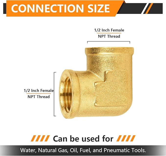 10-PCs HeSun Brass Pipe Fitting, 1/2" x 1/2" NPT Female 90-Degree Barstock Street Elbow