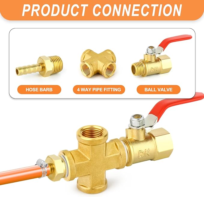 GASHER 5PCS Brass Pipe Fitting, Cross 4 Way Pipe Fitting, 1/4" x 1/4" x 1/4" x 1/4" NPT Female Pipe