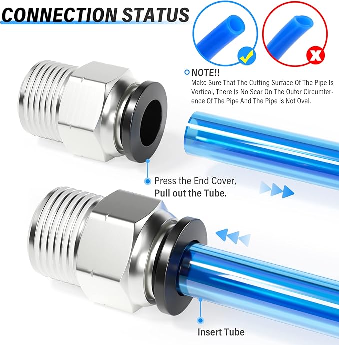 TAILONZ PNEUMATIC Male Straight 5/16 Inch Tube OD x 3/8 Inch NPT Thread Push to Connect Fittings PC-5/16-N3 (Pack of 2)
