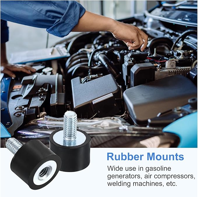 uxcell M5 Rubber Mounts, 1Pcs 15x10mm(DxH) Rubber Cylindrical Anti Vibration Isolator Shock Absorber with Lock Nuts for Car Bobbin Generator Air Compressors