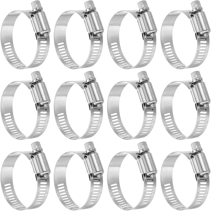 HARFINGTON 12 Pcs Hose Clamp 13/16"-1-3/4" (21-44mm) 304 Stainless Steel Adjustable Worm Gear Hose Clamp with Phillips Screw Assortment Kit for Fuel Line Pipe Plumbing Automotive Tube