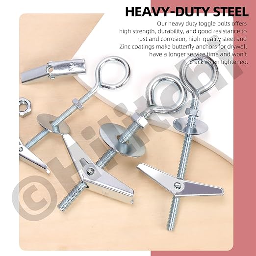 Hilitchi 15Pcs M4 O-Shaped Toggle Bolts and Wing Nut Kit Eye Bolt Toggle Anchors Set Butterfly Toggle Anchors Toggle Bolts Heavy Duty Butterfly Anchors for Hanging Lamps Heavy Items