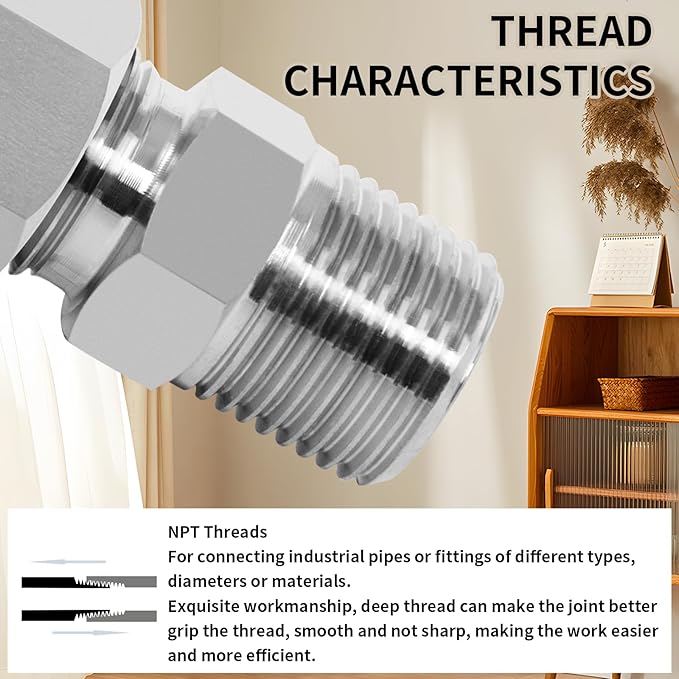 ChillWaves 304 Stainless Steel Compression Tube Fitting, 1/4" OD x 1/8" NPT Male Compression Union Connector(5-PACK)