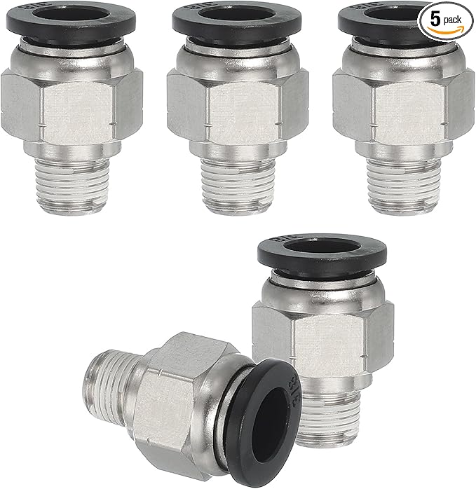 MECCANIXITY 5 Pcs NPT Push to Connect Air Fittings, Male Straight 3/8" Tube OD x 1/8" NPT Thread Air Quick Connector Coupling Adapter for Gas Hose Pneumatic Tools, Black