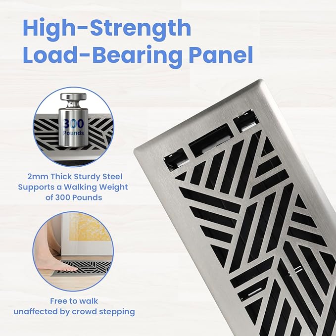 4x12 Inches 4 Pack Heavy Duty Walkable Floor Register Easy Adjust Air Supply Lever Floor Vents - Brooklyn Design - Vent Cover for Home Floor - Satin Nickel