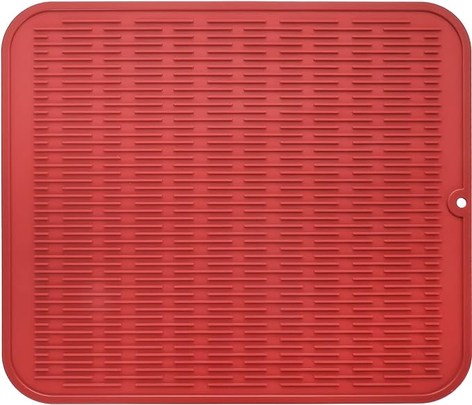 Silicone Dish Drying Mat for Multiple Usage,Easy clean,Eco-friendly,Heat-resistant Silicone Mat for Kitchen Counter or Sink,Refrigerator or Drawer Liner Red 2XL 24 inches x 18 inches
