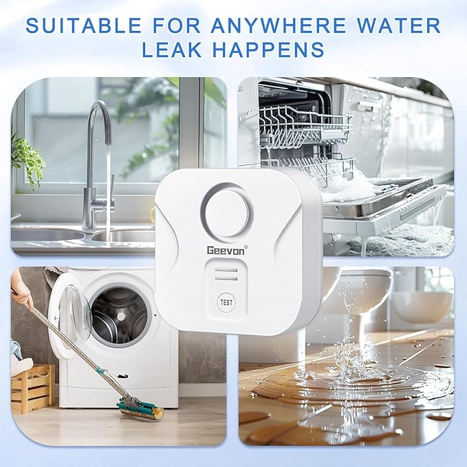Geevon 10 Pack Water Leak Detectors for Home, 100dB Water Sensor Alarm Flood Leakage Detection Devices for Bathroom, Basements, Laundry Rooms, Kitchen, IP56 Waterproof(Battery＆Screwdriver Included)