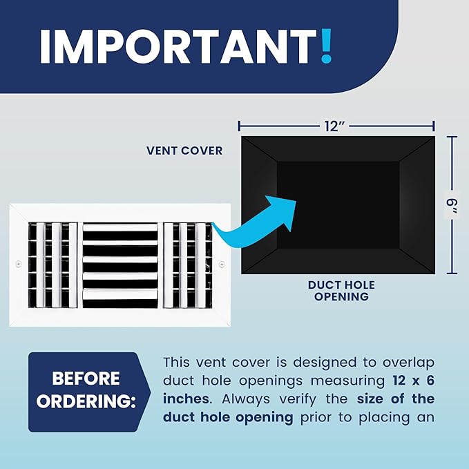 12x6 Inch (Duct Opening) Aluminum 3-Way Air Flow Vent – HVAC Vent Cover for Wall or Ceiling – Quiet HVAC Wall Register with Multi-Shutter Damper – Adjustable Curved Blade - Plastic Seal for Tight Fit