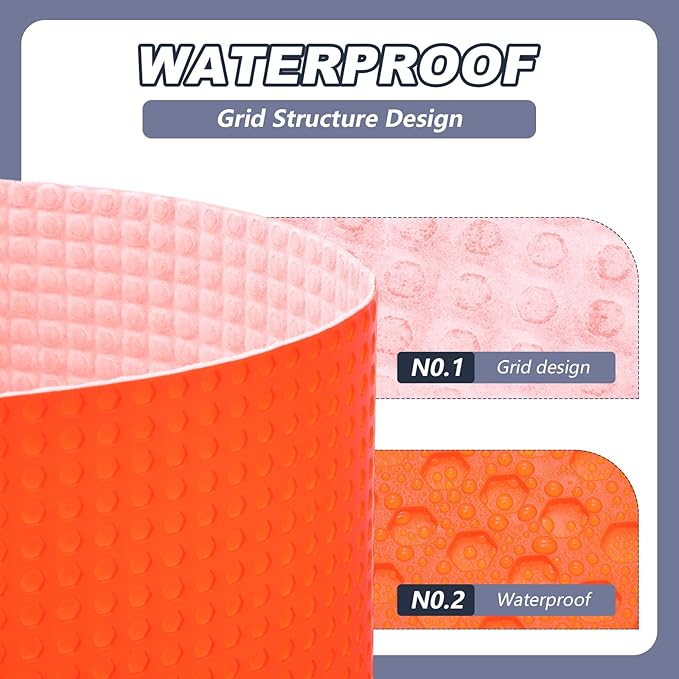 108 Sqft Uncoupling Membrane for Tile 1/8''(3mm) Thick Waterproofing Membrane Crack Prevention Anti Fracture Flooring Underlayment for Bathroom Shower Kitchen Basement(Orange)