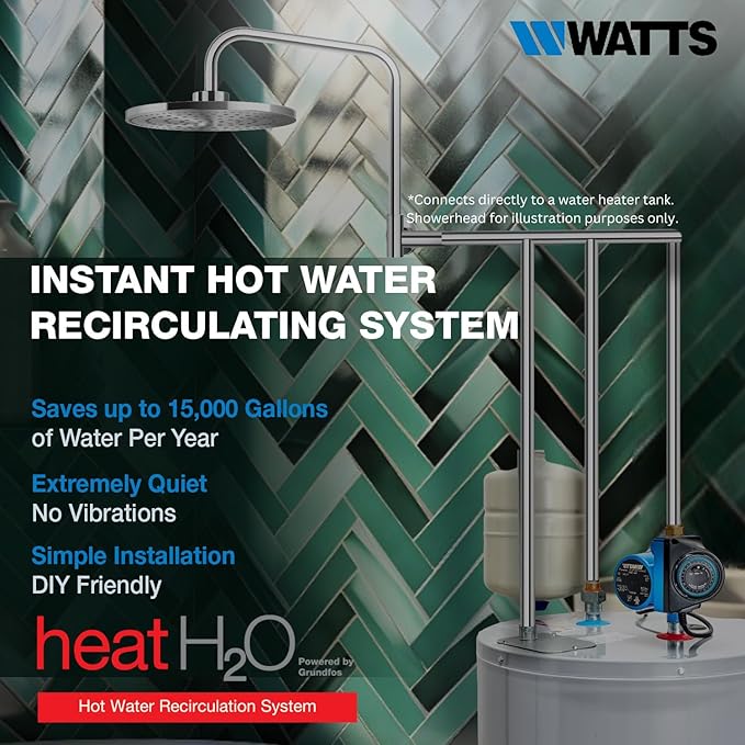 Watts Heat H2O Hot Water Recirculation System w/Programmable Timer, Instant Hot Water, 3 Year Warranty, Pump, 2 Adapters, Sensor Valve, Mounting Screws, 2 Supply Lines, Easy DIY Install (0955805)