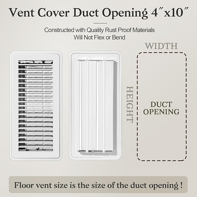 12 PCS Floor Vents Floor Registers 4x10 inch, Heavy Duty Metal Heat Air Vent Covers 4 X 10 with Rust Proof Finish for Home Office Wall Floor Registers Grilles & Vents (12, White, 4x10 Inches)