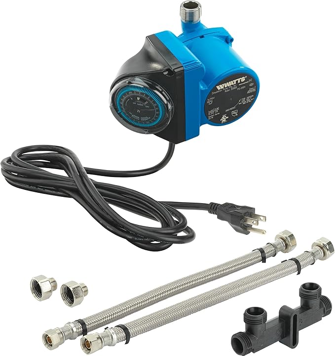 Watts Heat H2O Hot Water Recirculation System w/Programmable Timer, Instant Hot Water, 3 Year Warranty, Pump, 2 Adapters, Sensor Valve, Mounting Screws, 2 Supply Lines, Easy DIY Install (0955805)