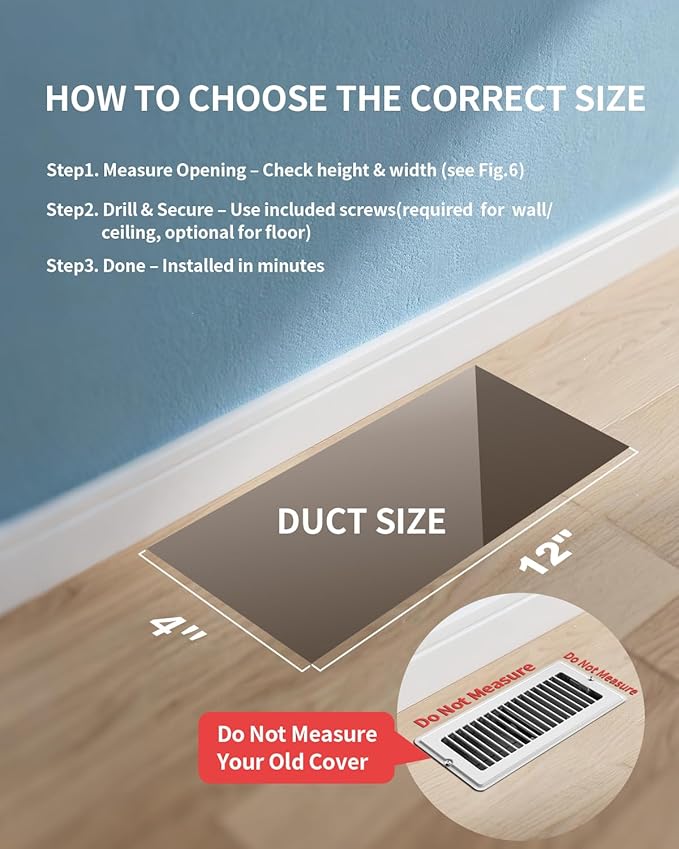 4x12 Floor Regsiter - 5 Pack Vent Covers for Home Floor Wall Ceiling - White with Screws for Easy Installation - Heavy Duty Steel Walkable Finish for Quiet Adjustable Airflow HVAC Register Grilles