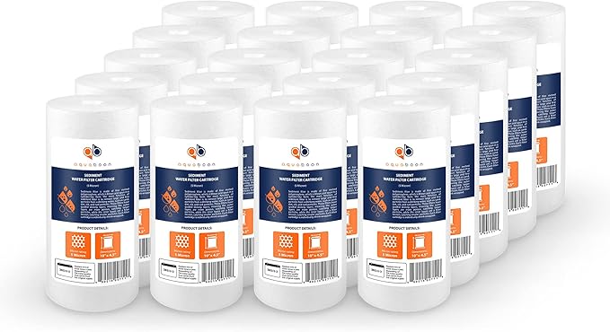 Aquaboon 5 Micron 10 x 4.5 Well Water Sediment Filter Replacement Whole House Water Filter Cartridge Compatible with DGD-5005, WFHD13001B, 20-Pack