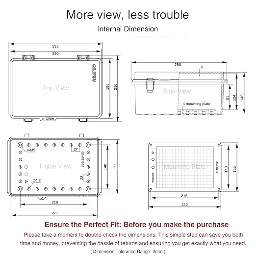 QILIPSU UL94-V0 Outdoor Electrical Box 11.4"x7.5"x5.5" Pro Waterproof Junction Box Weatherproof PC/ABS Alloy Plastic IP67 Project Electric Enclosure Grey Hinged Door