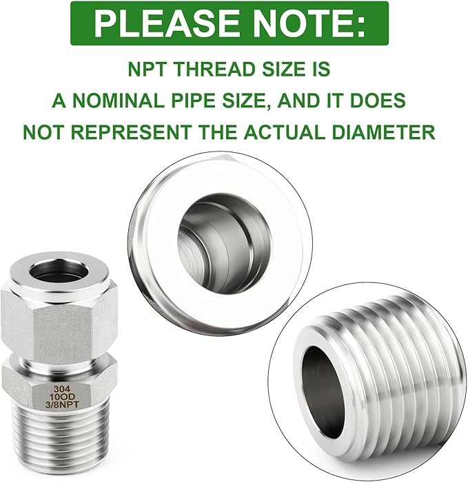 TAISHER 5PCS 304 Stainless Steel Compression Tube Pipe Fitting Connector, 10MM Tube OD x 3/8" NPT Male Straight Adapter