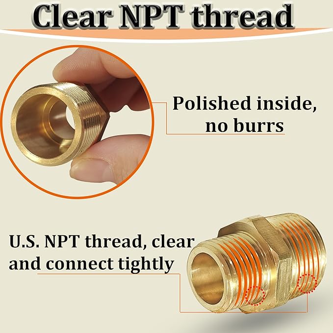 2PCS NPT Male Threaded Reducing Nipple Pipe Fitting Adapter, Brass Hex Nipple Reducer, Heavy Duty Pipe Reducer Straight Connector (3/8" x 1/4")