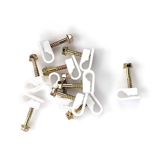 THE CIMPLE CO Ribbed Plastic Conical Anchors and White Cable Screw Clips - for Concrete, Stucco, Brick, Drywall, and Similar - Kit of 10 Screw Clips, and 10 Anchors