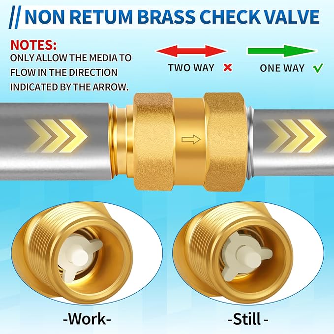 RV Water Heater Check Valve, 1/2" NPT Male to Female Thread Hot Water Heater Backflow Preventer, Lead-Free Brass Plumbing Backflow Check Valve for RV, Camper, Motorhome, Trailer