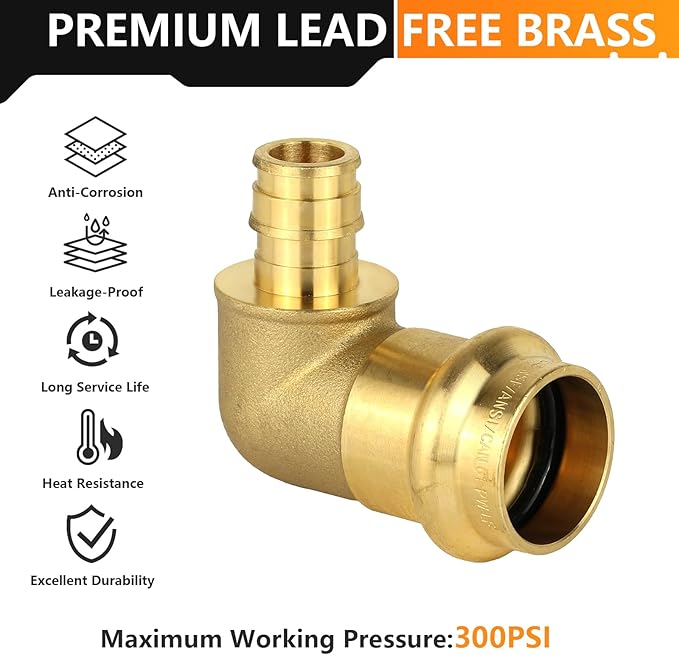 50-Pack HeSun Copper Press Fitting Elbow, 3/4" PRESS X 1/2" PEX-A F1960 Expansion Elbow, LF Brass