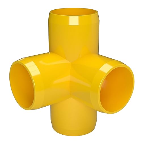 FORMUFIT 3/4” 4-Way Tee Furniture Grade PVC Fitting in Yellow, Made in USA, UV-Resistant, Impact-Proof, 1.050” Actual Socket Diameter (Pack of 8) - F0344WT-YE-8