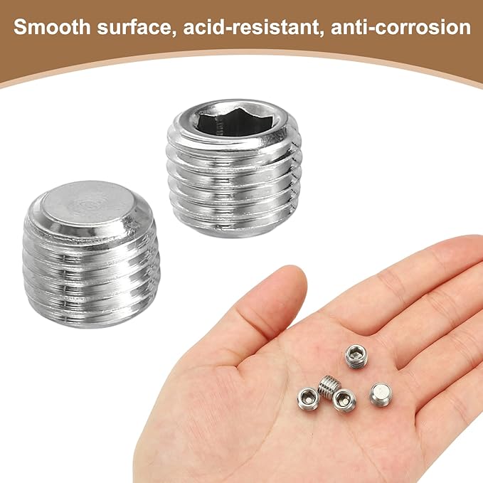 Pipe Plug Stainless Steel Internal Hex Thread Socket Pipe Plug Fitting - Fitting for (Sealing Port - Air Tanks - Water Outlets) 1/16 Inch NPT Male & 6 Pack