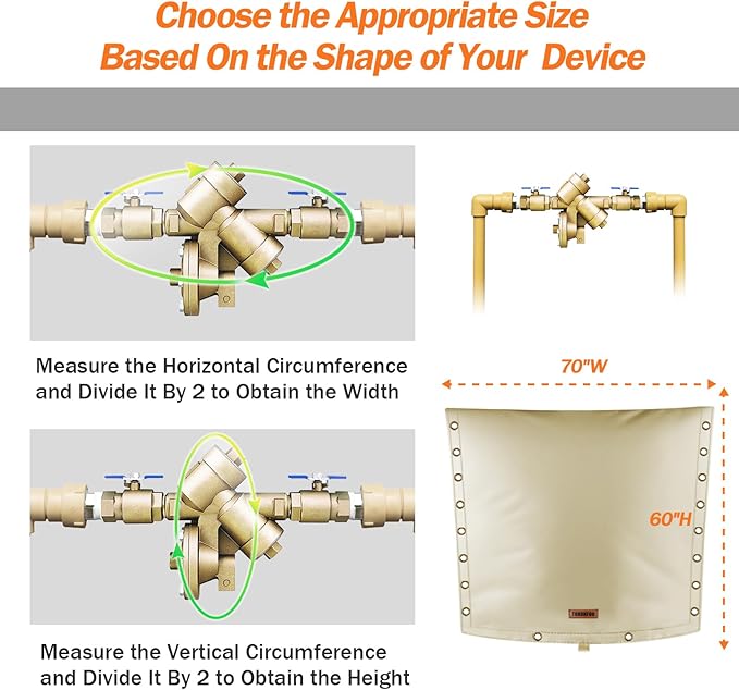 3-Way Opening Backflow Preventer Pipe Insulation Cover (5°F) - Irrigation Sprinkler Valve Cover - Water Well Pump Cover - Sturdy 5 Layers for Winter Freeze Protection (70" W x 60" H, Beige