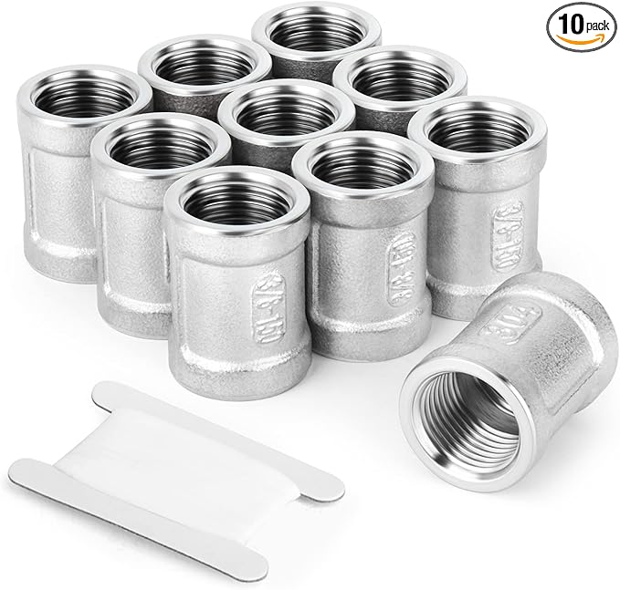 TAISHER 10PCS 304 Stainless Steel Cast Pipe Fitting, Coupling, 3/8" NPT Female x 3/8" NPT Female Threaded